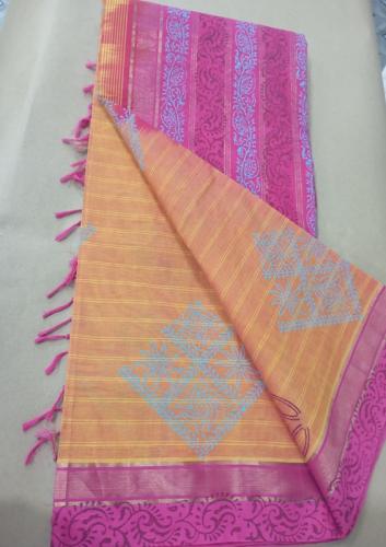 MANAMEDU BLOCK PRINTED SAREES WITH BLOUSE