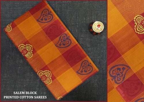 Salem Block Print Cotton Sarees