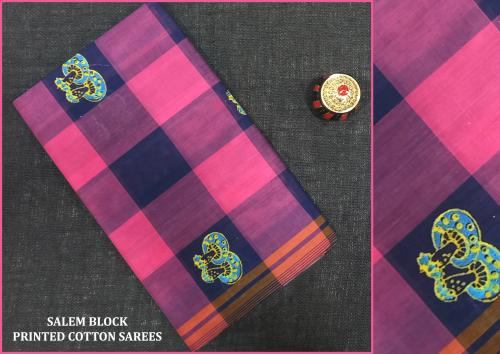 Salem Block Print Cotton Sarees
