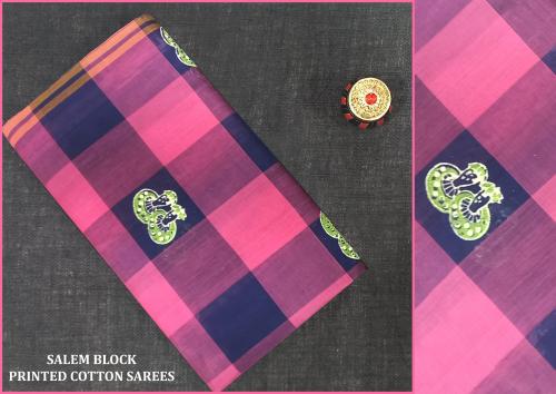 Salem Block Print Cotton Sarees