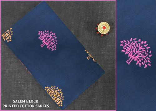 Salem Block Print Cotton Sarees