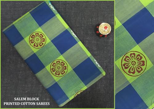 Salem Block Print Cotton Sarees