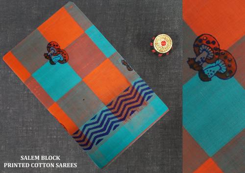Salem Block Print Cotton Sarees